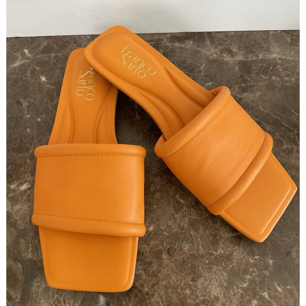 Franco Sarto Womens Orange Leather Caven Slide Sandal Sustainable Coastal 6.5 M